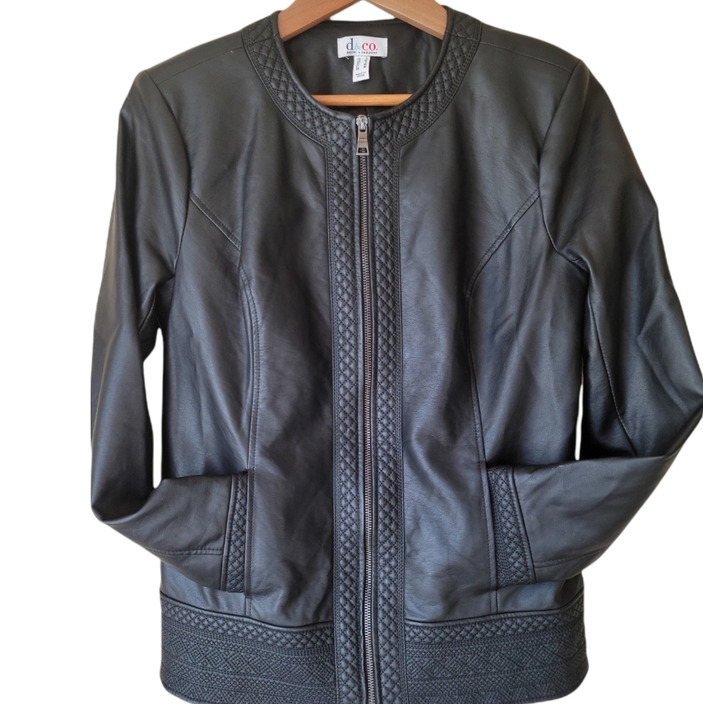 Denim & Company faux leather‎ Embroidered front zip lined jacket